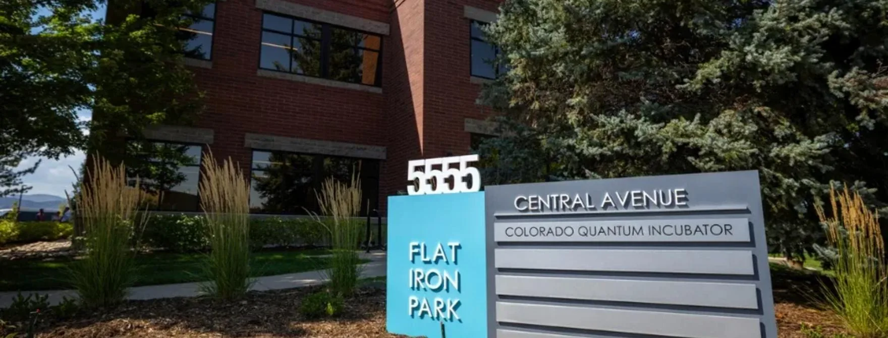 Colorado Quantum Incubator sign at Flat Iron Park, 5555 Central Avenue in Boulder, Colorado, home of the $28M quantum facility.